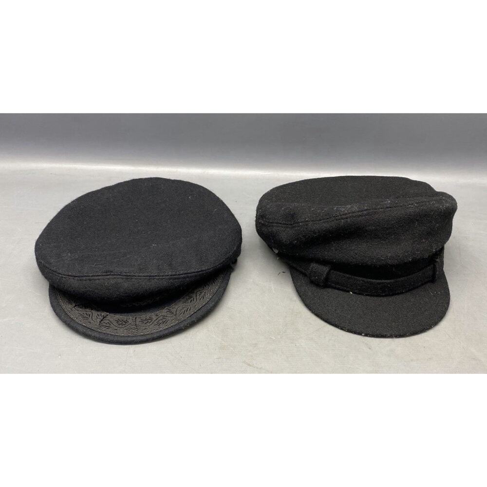 2 Lot Greek Fisherman Cap VTG Woolen Greece Sailor Black Wool Hat 59/61